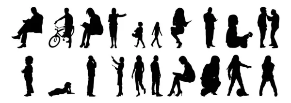 Vector Illustration Outline Silhouettes People Contour Drawing People Silhouette Architecture — 스톡 벡터