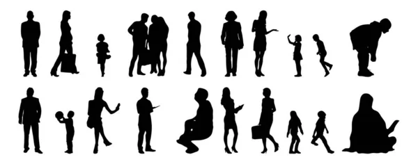 Vector Illustration Outline Silhouettes People Contour Drawing People Silhouette Architecture — Stock Vector