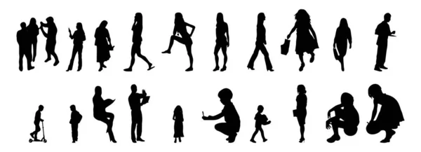 Vector Illustration Outline Silhouettes People Contour Drawing People Silhouette Architecture — 스톡 벡터