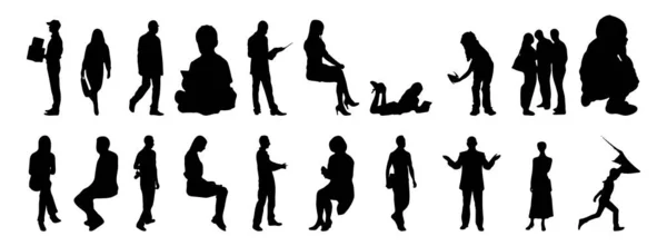 Vector Illustration Outline Silhouettes People Contour Drawing People Silhouette Architecture — 스톡 벡터