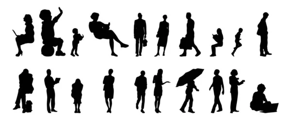 Vektor Illustration Umrisse Von Menschen Konturzeichnung Menschen Silhouette Architektur Skizze — Stockvektor