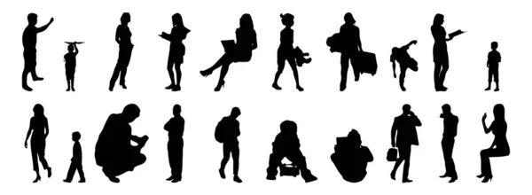 Vector Illustration Outline Silhouettes People Contour Drawing People Silhouette Architecture — 스톡 벡터