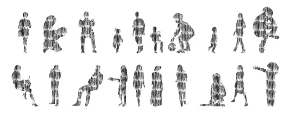 Silhouettes Vectorielles Silhouettes Esquissées Personnes Dessin Contour Silhouette Personnes Icône — Image vectorielle