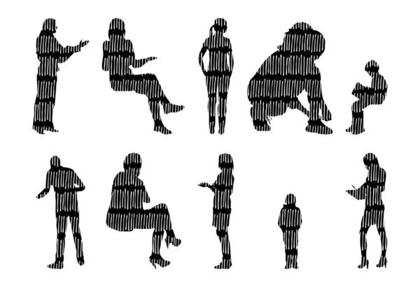 Silhouettes Vectorielles Silhouettes Esquissées Personnes Dessin Contour Silhouette Personnes Icône — Image vectorielle