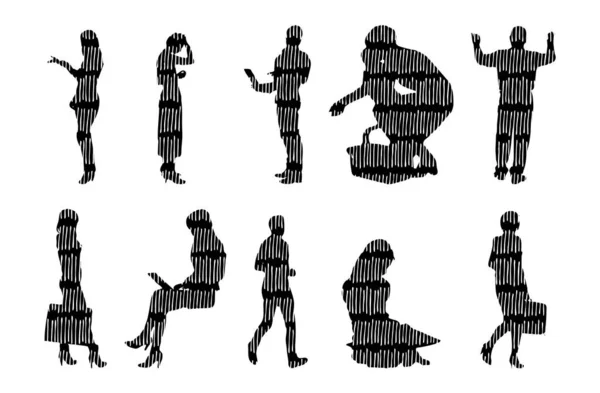 Vector Silhouettes Outline Silhouettes People Contour Drawing People Silhouette Icon — 스톡 벡터