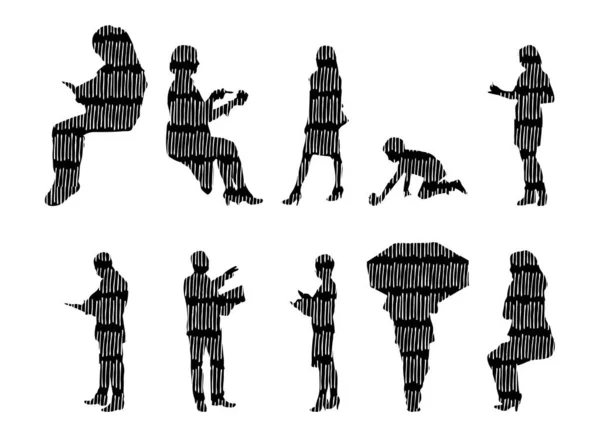 Vector Silhouettes Outline Silhouettes People Contour Drawing People Silhouette Icon — 스톡 벡터