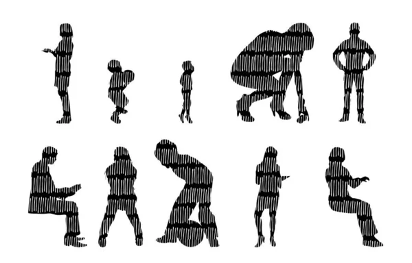 Silhouettes Vectorielles Silhouettes Esquissées Personnes Dessin Contour Silhouette Personnes Icône — Image vectorielle