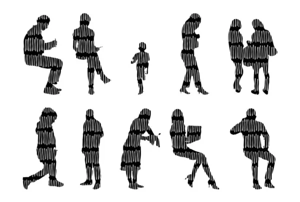 Silhouettes Vectorielles Silhouettes Esquissées Personnes Dessin Contour Silhouette Personnes Icône — Image vectorielle