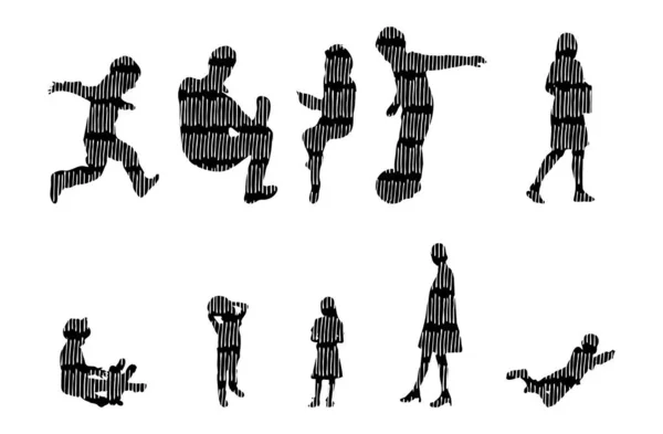 Silhouettes Vectorielles Silhouettes Esquissées Personnes Dessin Contour Silhouette Personnes Icône — Image vectorielle