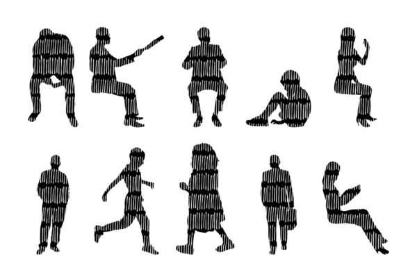 Silhouettes Vectorielles Silhouettes Esquissées Personnes Dessin Contour Silhouette Personnes Icône — Image vectorielle