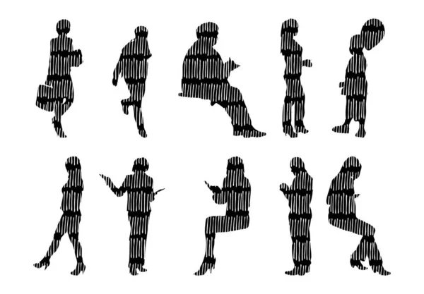 Silhouettes Vectorielles Silhouettes Esquissées Personnes Dessin Contour Silhouette Personnes Icône — Image vectorielle