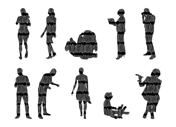 Vector Silhouettes Outline Silhouettes People Contour Drawing People Silhouette Icon — 스톡 벡터