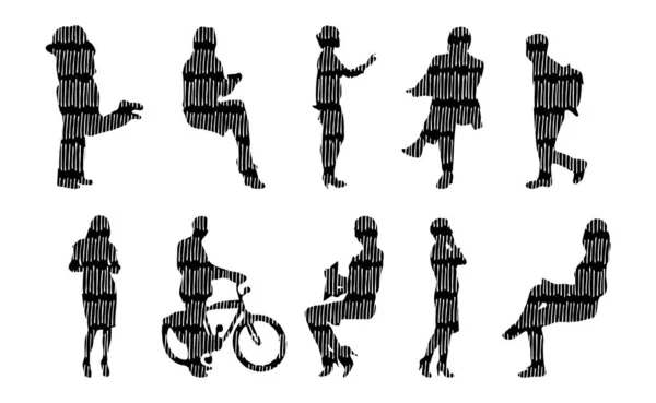 Sílhuetas Vetoriais Sílhuetas Contorno Pessoas Desenho Contorno Silhueta Pessoas Conjunto — Vetor de Stock