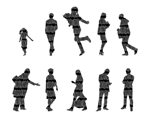 Silhouettes Vectorielles Silhouettes Esquissées Personnes Dessin Contour Silhouette Personnes Icône — Image vectorielle