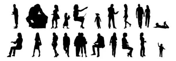 Vector Silhouettes Outline Silhouettes People Contour Drawing People Silhouette Icon — Stock Vector