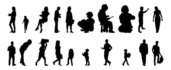 Vektor Silhouetten Umrisse Von Menschen Konturzeichnung Menschen Silhouette Icon Set — Stockvektor