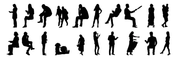 Silhouettes Vectorielles Silhouettes Esquissées Personnes Dessin Contour Silhouette Personnes Icône — Image vectorielle