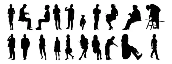 Silhouettes Vectorielles Silhouettes Esquissées Personnes Dessin Contour Silhouette Personnes Icône — Image vectorielle