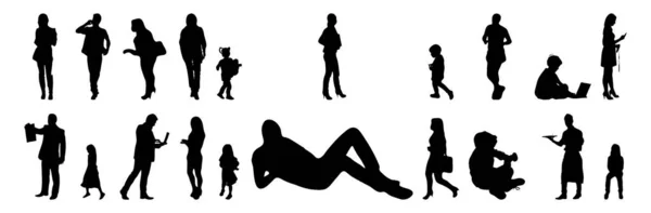 Vector Silhouettes Outline Silhouettes People Contour Drawing People Silhouette Icon — Stock Vector