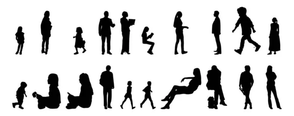 Vektor Silhouetten Umrisse Von Menschen Konturzeichnung Menschen Silhouette Icon Set — Stockvektor