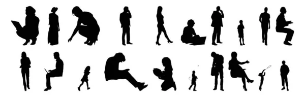 Vektor Silhouetten Umrisse Von Menschen Konturzeichnung Menschen Silhouette Icon Set — Stockvektor