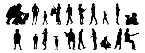 Vektor Silhouetten Umrisse Von Menschen Konturzeichnung Menschen Silhouette Icon Set — Stockvektor