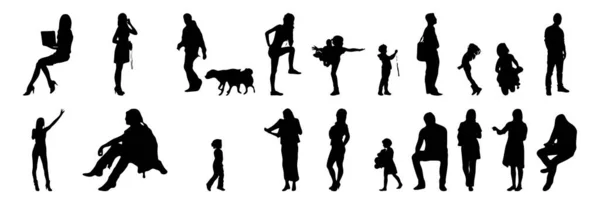 Vektor Silhouetten Umrisse Von Menschen Konturzeichnung Menschen Silhouette Icon Set — Stockvektor