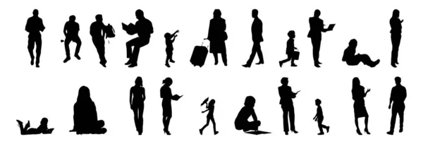 Vektor Silhouetten Umrisse Von Menschen Konturzeichnung Menschen Silhouette Icon Set — Stockvektor