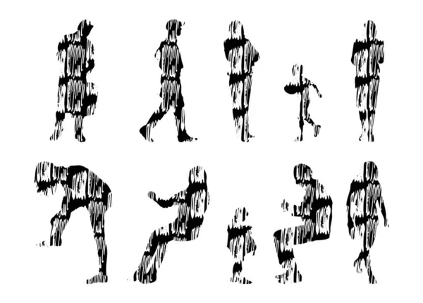 Silhouettes Vectorielles Silhouettes Esquissées Personnes Dessin Contour Silhouette Personnes Icône — Image vectorielle