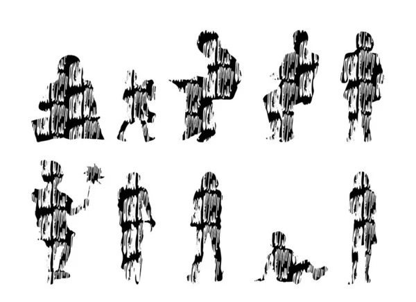 Silhouettes Vectorielles Silhouettes Esquissées Personnes Dessin Contour Silhouette Personnes Icône — Image vectorielle