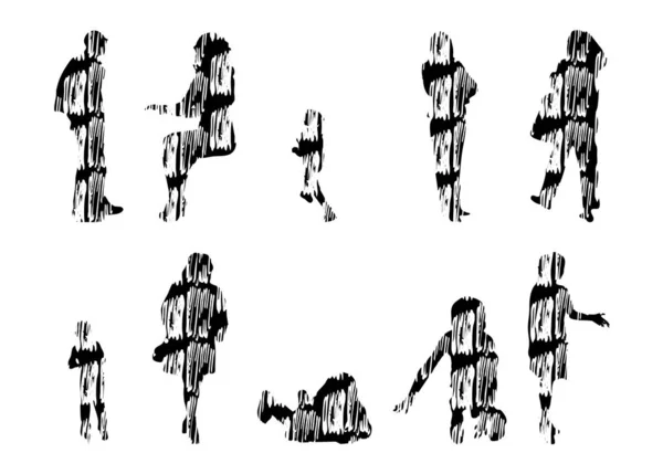 Silhouettes Vectorielles Silhouettes Esquissées Personnes Dessin Contour Silhouette Personnes Icône — Image vectorielle