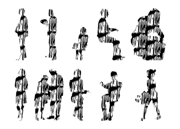 Vektor Silhuetter Disposition Silhuetter Människor Contour Ritning Människor Siluett Ikon — Stock vektor