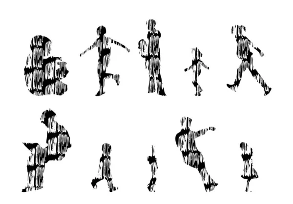 Silhouettes Vectorielles Silhouettes Esquissées Personnes Dessin Contour Silhouette Personnes Icône — Image vectorielle