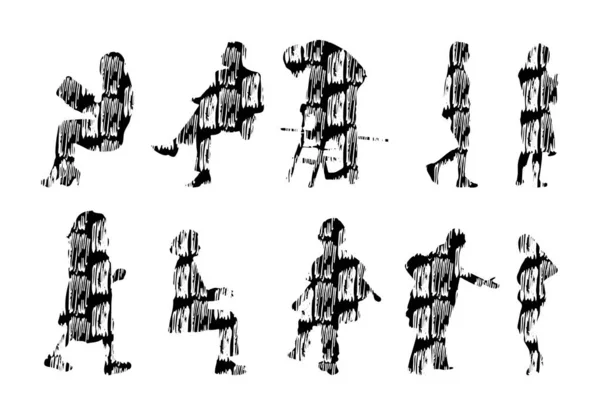 Silhouettes Vectorielles Silhouettes Esquissées Personnes Dessin Contour Silhouette Personnes Icône — Image vectorielle