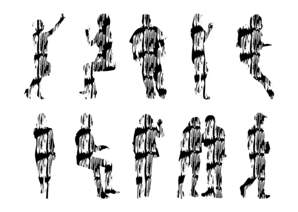 Silhouettes Vectorielles Silhouettes Esquissées Personnes Dessin Contour Silhouette Personnes Icône — Image vectorielle