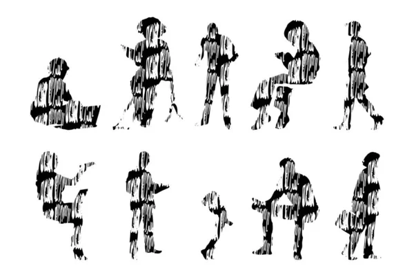 Silhouettes Vectorielles Silhouettes Esquissées Personnes Dessin Contour Silhouette Personnes Icône — Image vectorielle