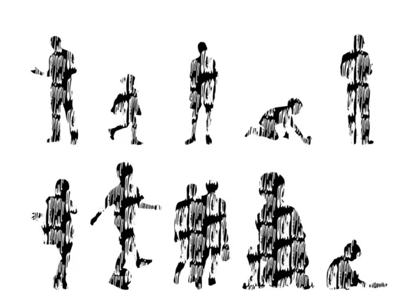 Silhouettes Vectorielles Silhouettes Esquissées Personnes Dessin Contour Silhouette Personnes Icône — Image vectorielle