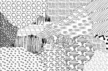 Soyut siyah konturlar, el vektör desen çizdi. Geometrik tarzı Retro soyut desen. Soyut çok renkli geometrik desen