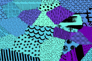 Soyut siyah konturlar, el vektör desen çizdi. Geometrik tarzı Retro soyut desen. Soyut çok renkli geometrik desen