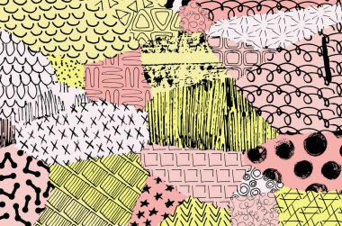 Soyut siyah konturlar, el vektör desen çizdi. Geometrik tarzı Retro soyut desen. Soyut çok renkli geometrik desen