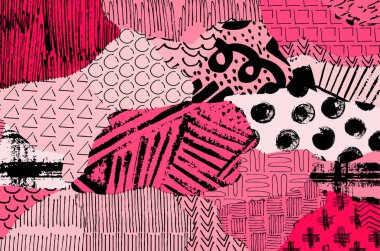 Soyut siyah darbeler, El, Vektör Deseni 'ni çizdi. Geometrik tarzda soyut arkaplan. Soyut çok renkli geometrik desen.