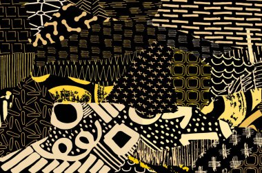 Soyut siyah darbeler, El, Vektör Deseni 'ni çizdi. Geometrik tarzda soyut arkaplan. Soyut çok renkli geometrik desen.