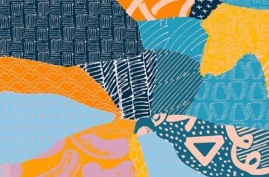 Soyut siyah darbeler, El, Vektör Deseni 'ni çizdi. Geometrik tarzda soyut arkaplan. Soyut çok renkli geometrik desen.