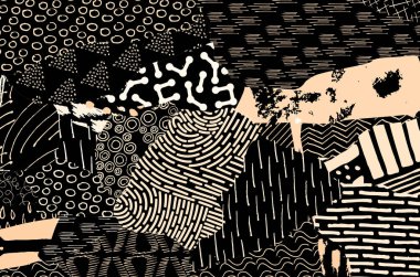 Soyut siyah darbeler, El, Vektör Deseni 'ni çizdi. Geometrik tarzda soyut arkaplan. Soyut çok renkli geometrik desen.