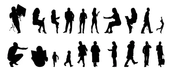 Illustration Vectorielle Silhouettes Esquissées Personnes Dessin Contour Silhouette Personnes Icône — Image vectorielle