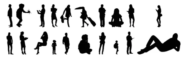 Vector Illustratie Overzicht Silhouetten Van Mensen Contourtekening Personensilhouet Icoon Set — Stockvector