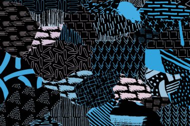 Soyut siyah darbeler, El, Vektör Deseni 'ni çizdi. Geometrik tarzda soyut arkaplan. Soyut çok renkli geometrik desen.