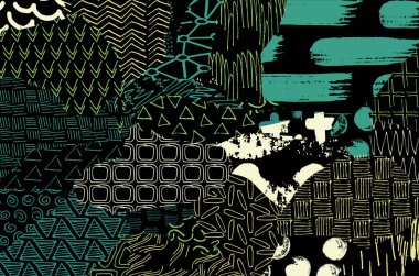 Soyut siyah darbeler, El, Vektör Deseni 'ni çizdi. Geometrik tarzda soyut arkaplan. Soyut çok renkli geometrik desen