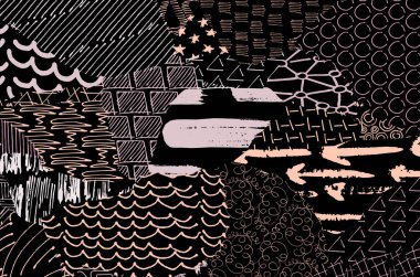 Soyut siyah darbeler, El, Vektör Deseni 'ni çizdi. Geometrik tarzda soyut arkaplan. Soyut çok renkli geometrik desen