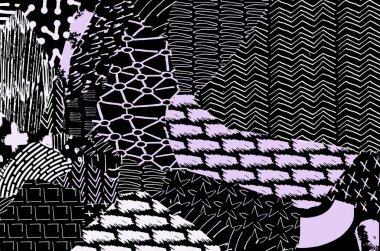 Soyut siyah darbeler, El, Vektör Deseni 'ni çizdi. Geometrik tarzda soyut arkaplan. Soyut çok renkli geometrik desen